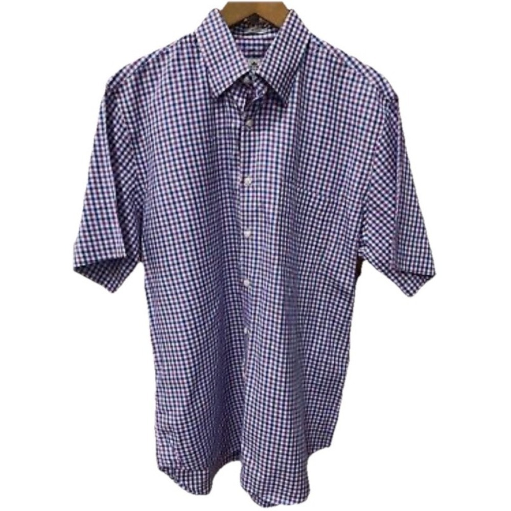 Peter Millar Crown Button Down Shirt Men's Size L Blue Plaid Short Sleeve